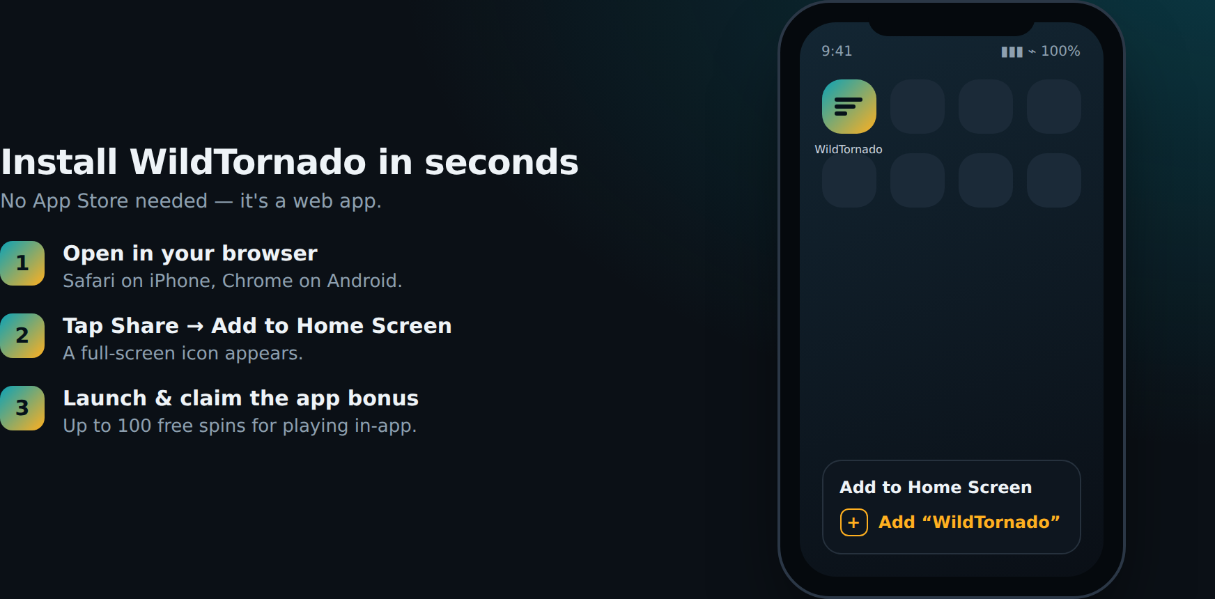 Install WildTornado — add to home screen
